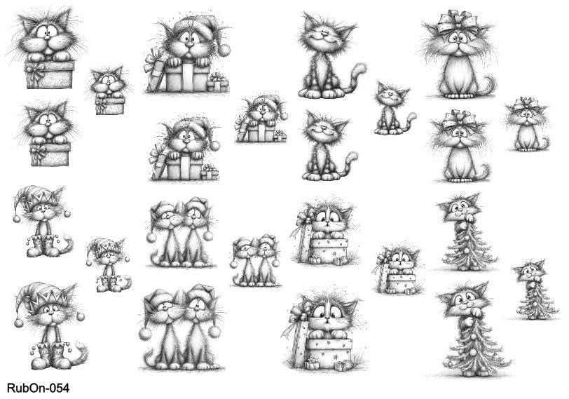 RubOn Sticker / Katzen Bleistiftzeichnung / A5 Bogen / Randlos / Abreibebilder / DIY Sticker für z.B. Glas Holz