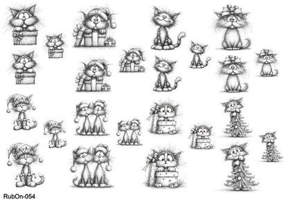 RubOn Sticker / Katzen Bleistiftzeichnung / A5 Bogen / Randlos / Abreibebilder / DIY Sticker für z.B. Glas Holz
