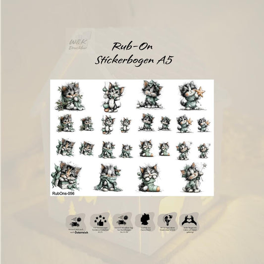 RubOn Sticker / Katzen / A5 Bogen / Randlos / Abreibebilder / DIY Sticker für z.B. Glas Holz