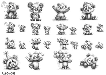 RubOn Sticker / Panda Bleistiftzeichnung #2 / A5 Bogen / Randlos / Abreibebilder / DIY Sticker für z.B. Glas Holz