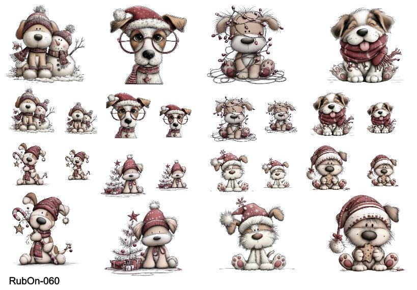 RubOn Sticker / Hunde Weihnachten / A5 Bogen / Randlos / Abreibebilder / DIY Sticker für z.B. Glas Holz