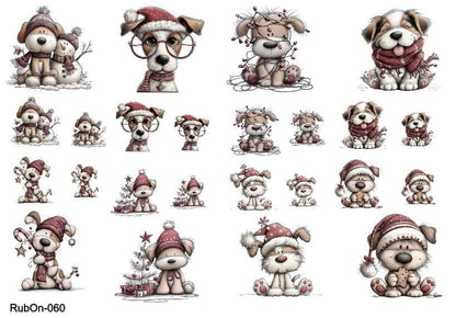 RubOn Sticker / Hunde Weihnachten / A5 Bogen / Randlos / Abreibebilder / DIY Sticker für z.B. Glas Holz