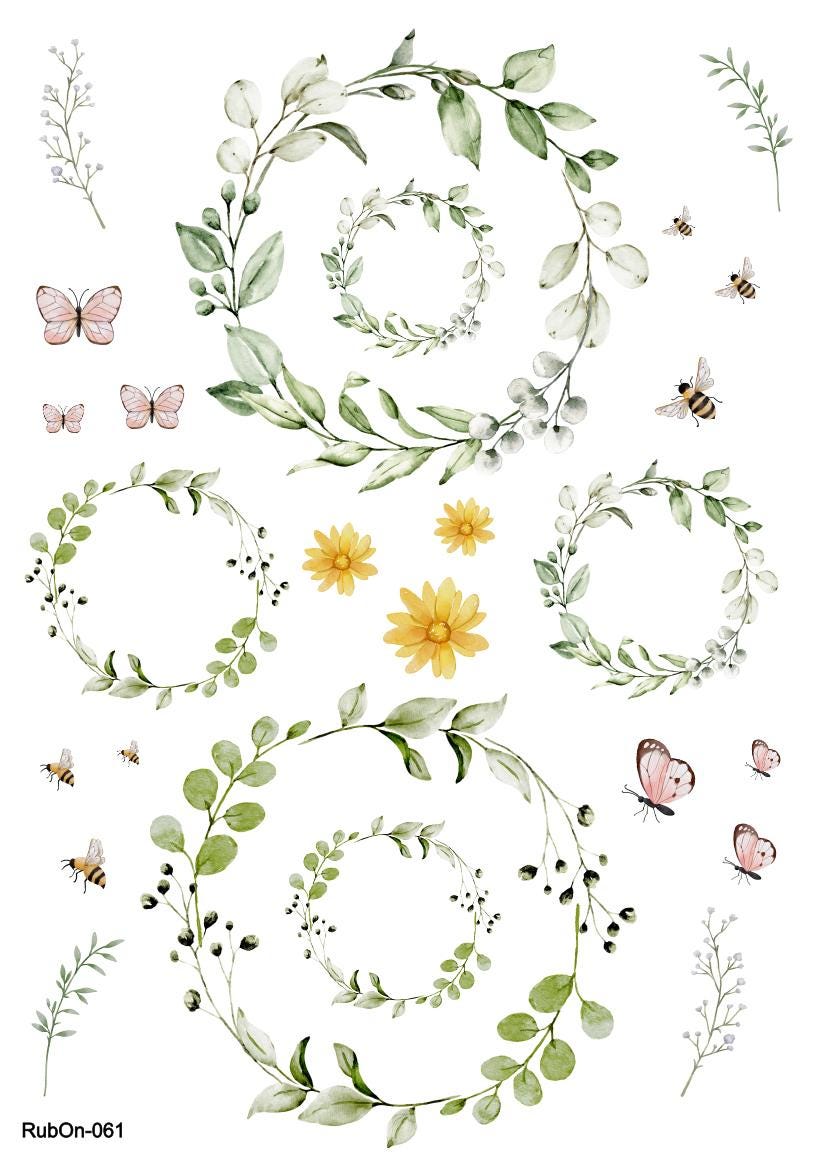 RubOn Sticker / Eukalyptus Kränze / A4 Bogen / Randlos /Abreibebilder / DIY Sticker für z.B. Glas Holz