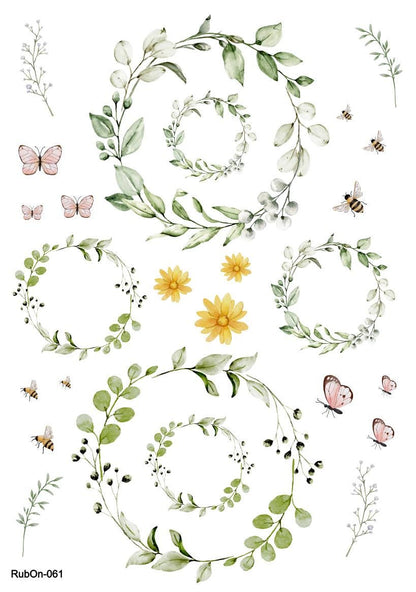 RubOn Sticker / Eukalyptus Kränze / A4 Bogen / Randlos /Abreibebilder / DIY Sticker für z.B. Glas Holz