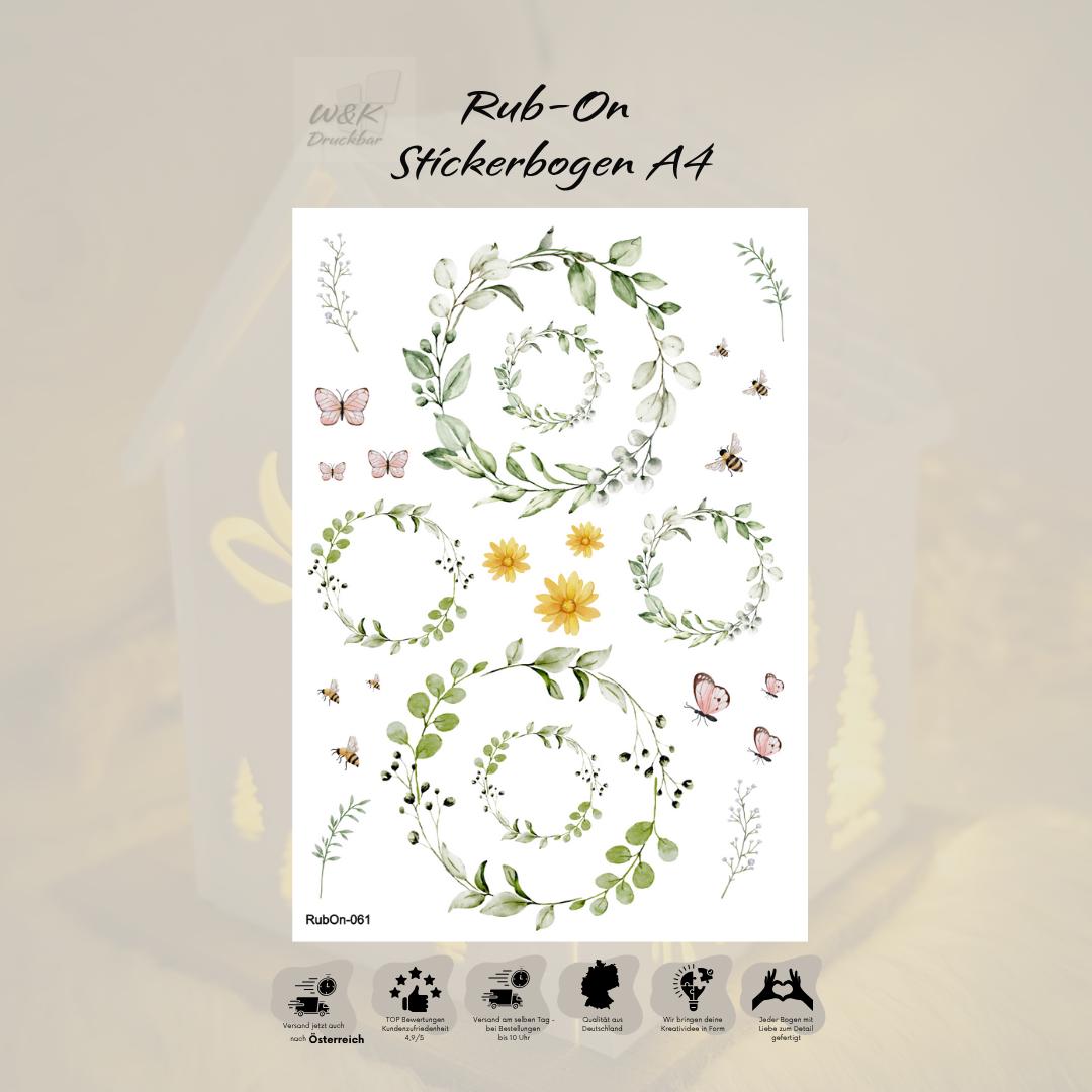 RubOn Sticker / Eukalyptus Kränze / A4 Bogen / Randlos /Abreibebilder / DIY Sticker für z.B. Glas Holz