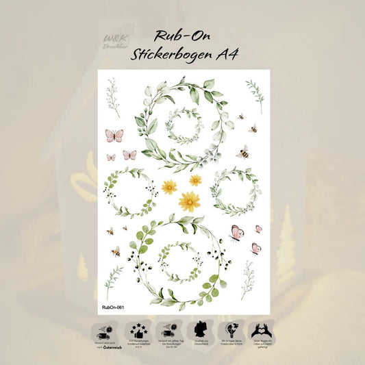 RubOn Sticker / Eukalyptus Kränze / A4 Bogen / Randlos /Abreibebilder / DIY Sticker für z.B. Glas Holz