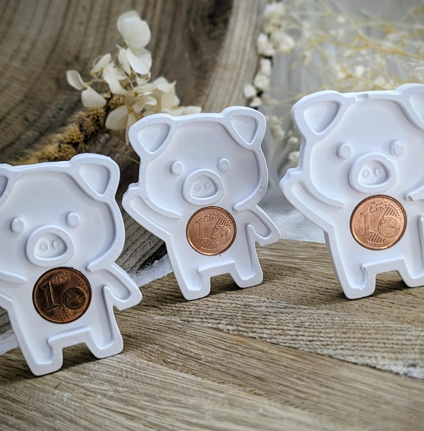 Silikonform Glücksbringer / Glücksschwein / Glücksklee / kleines Glücksduo / Geldgeschenk / Verpackungsidee / Raysin / Silikonform