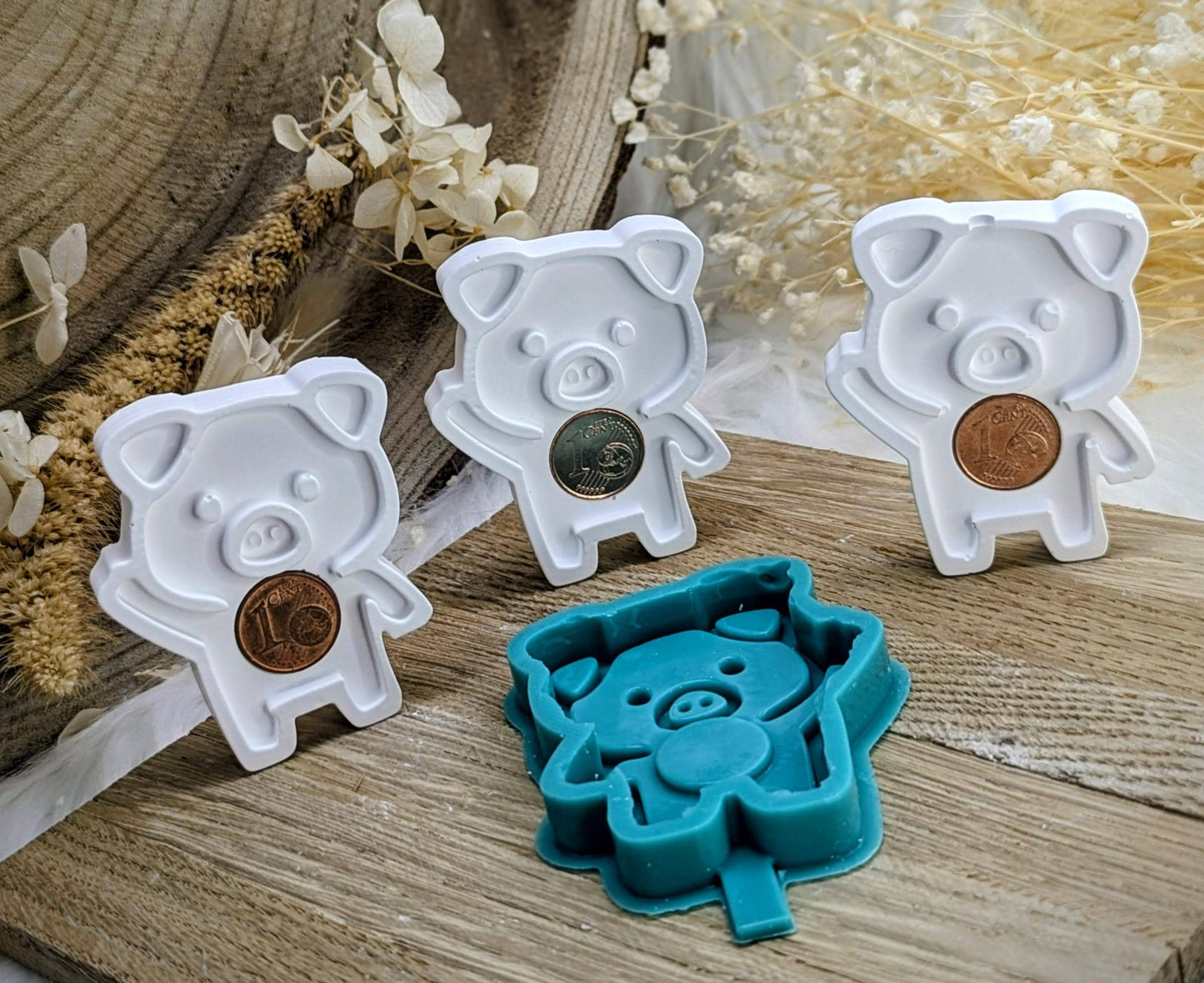 Silikonform Glücksbringer / Glücksschwein / Glücksklee / kleines Glücksduo / Geldgeschenk / Verpackungsidee / Raysin / Silikonform