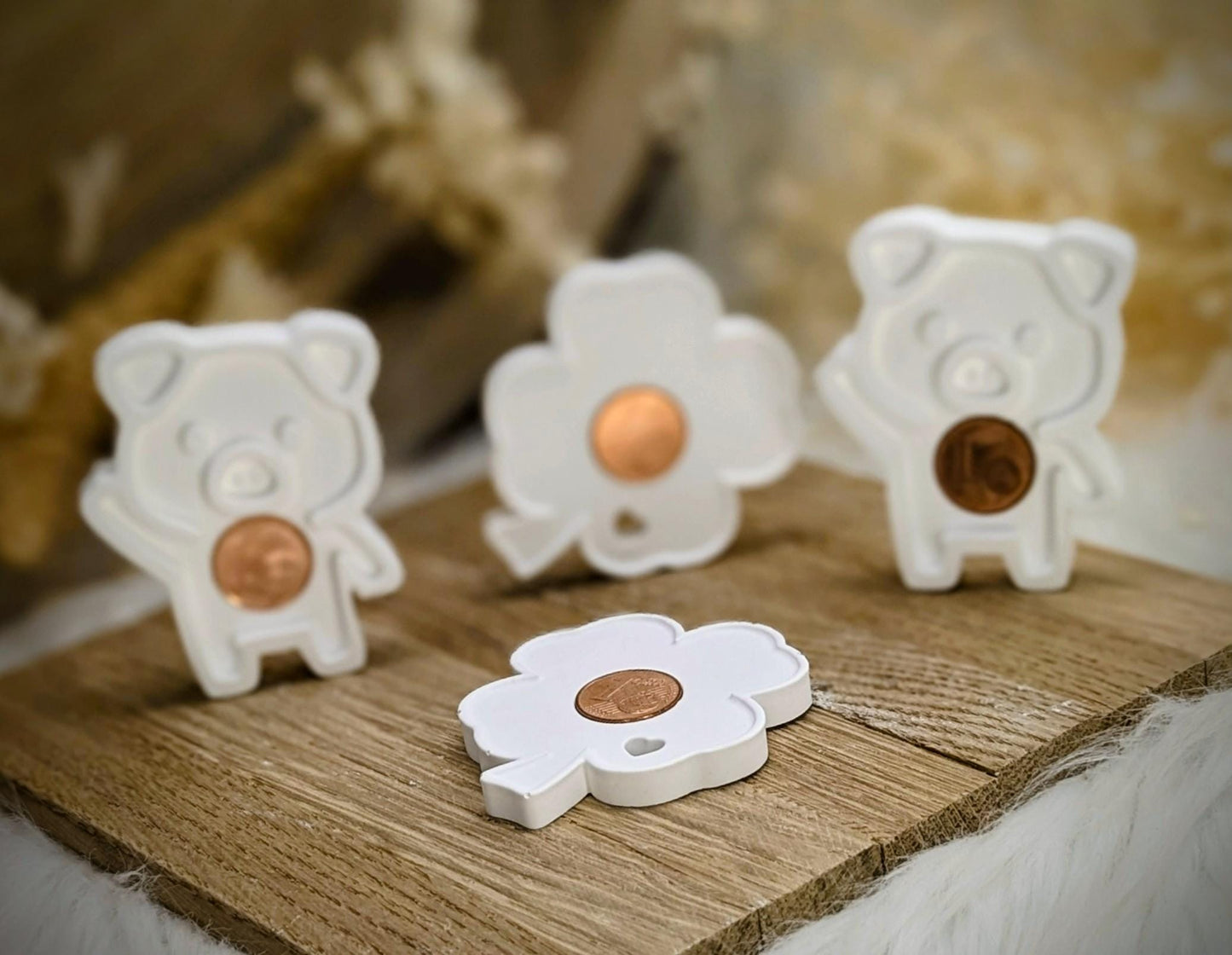 Silikonform Glücksbringer / Glücksschwein / Glücksklee / kleines Glücksduo / Geldgeschenk / Verpackungsidee / Raysin / Silikonform