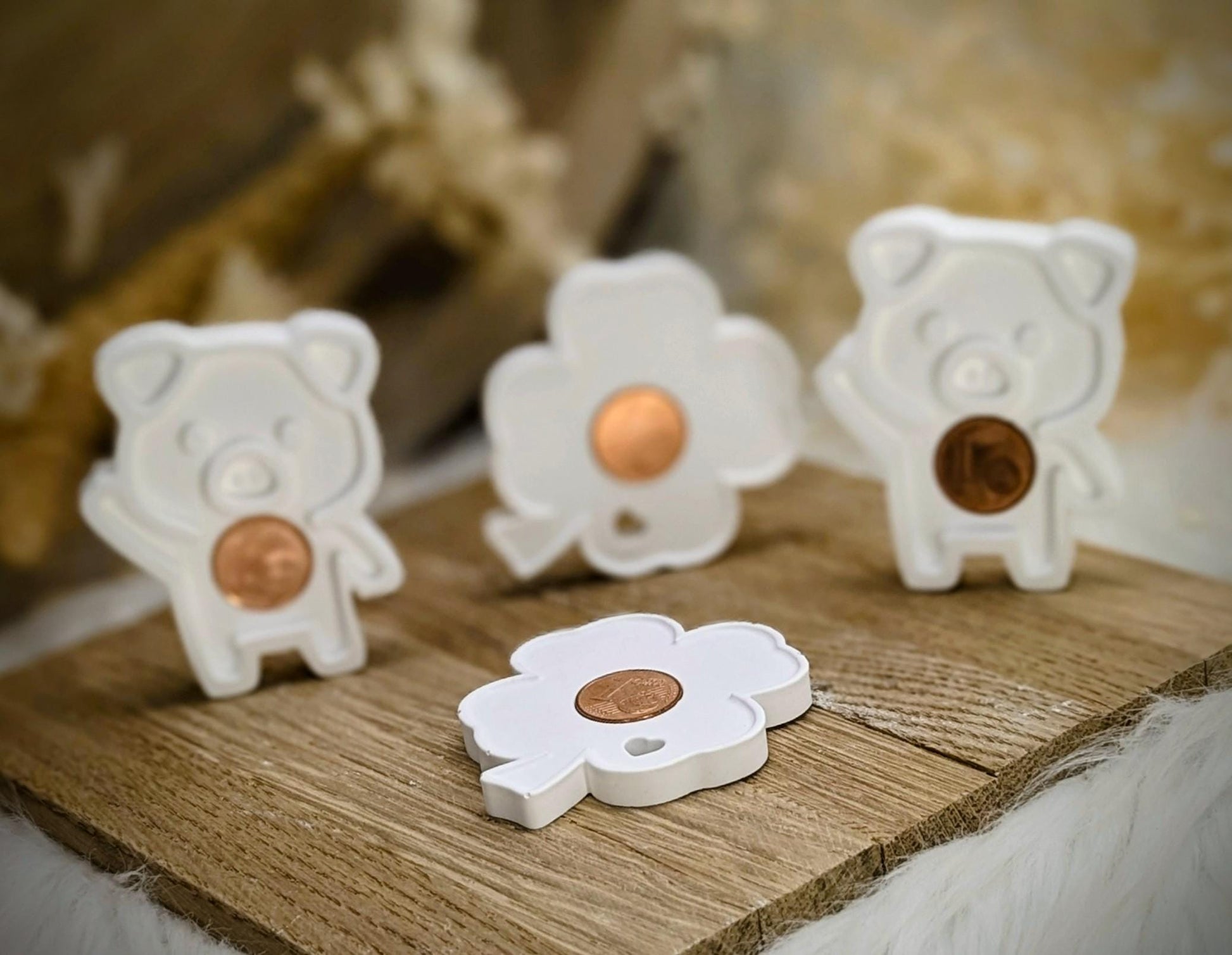 Silikonform Glücksbringer / Glücksschwein / Glücksklee / kleines Glücksduo / Geldgeschenk / Verpackungsidee / Raysin / Silikonform