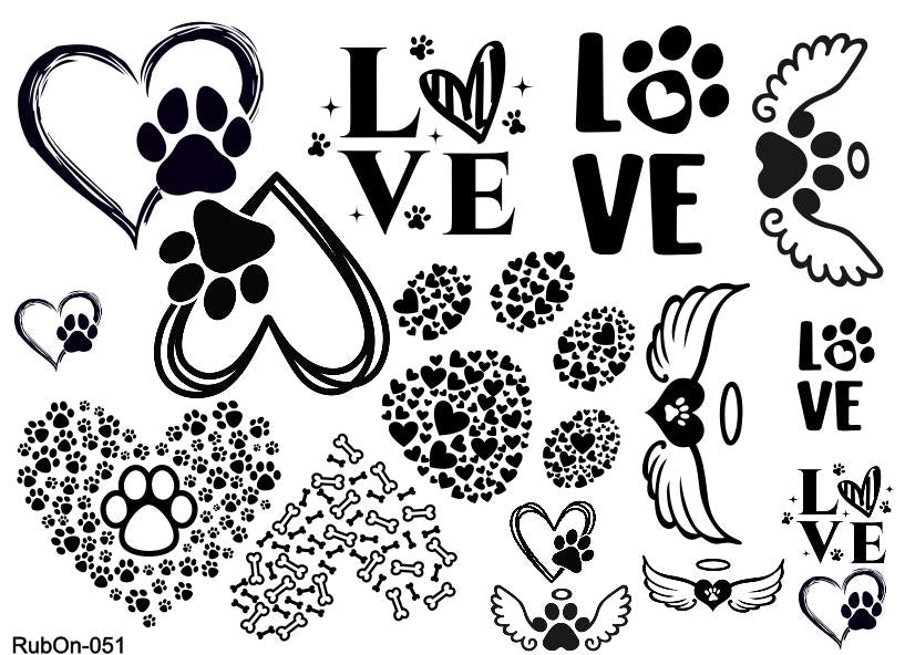 RubOn Sticker / Pfote / A5 Bogen / Randlos / Abreibebilder / DIY Sticker für z.B. Glas Holz