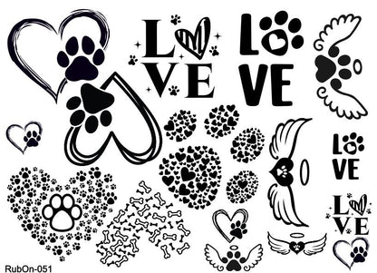 RubOn Sticker / Pfote / A5 Bogen / Randlos / Abreibebilder / DIY Sticker für z.B. Glas Holz