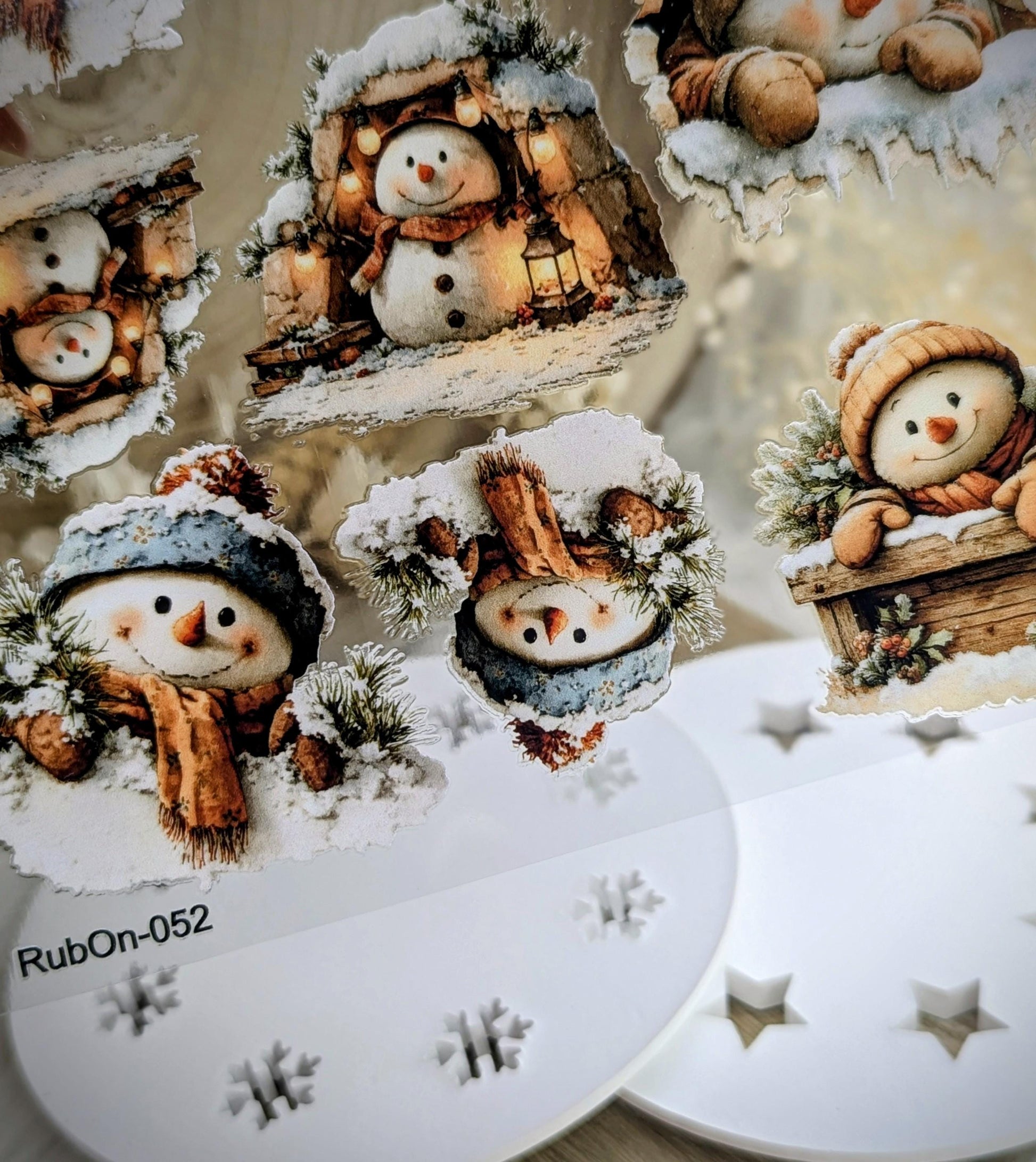 RubOn Sticker / Schneemänner #2 / A4 Bogen / Randlos /Abreibebilder / DIY Sticker für z.B. Glas Holz