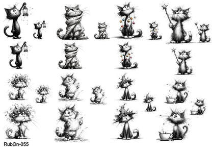 RubOn Sticker / Katzen Bleistiftzeichnung #2 / A5 Bogen / Randlos / Abreibebilder / DIY Sticker für z.B. Glas Holz