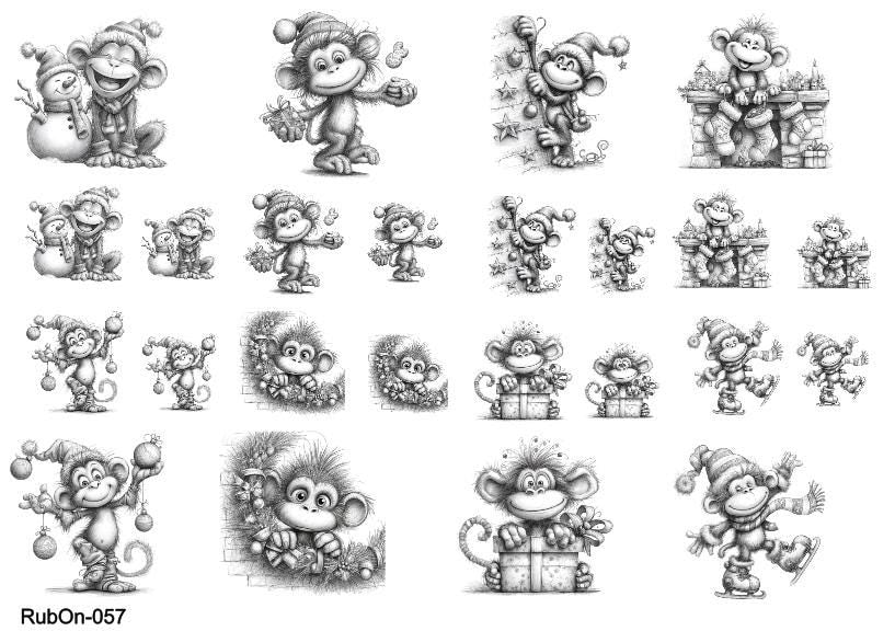 RubOn Sticker / Affen Bleistiftzeichnung #2 / A5 Bogen / Randlos / Abreibebilder / DIY Sticker für z.B. Glas Holz