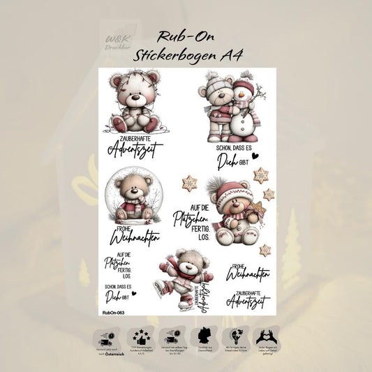 RubOn Sticker / Winterzeit / A4 Bogen / Randlos /Abreibebilder / DIY Sticker für z.B. Glas Holz
