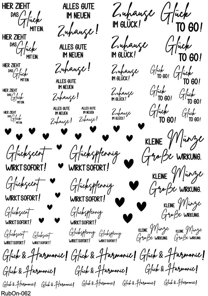 RubOn Sticker / Glück / A4 Bogen / Randlos /Abreibebilder / DIY Sticker für z.B. Glas Holz