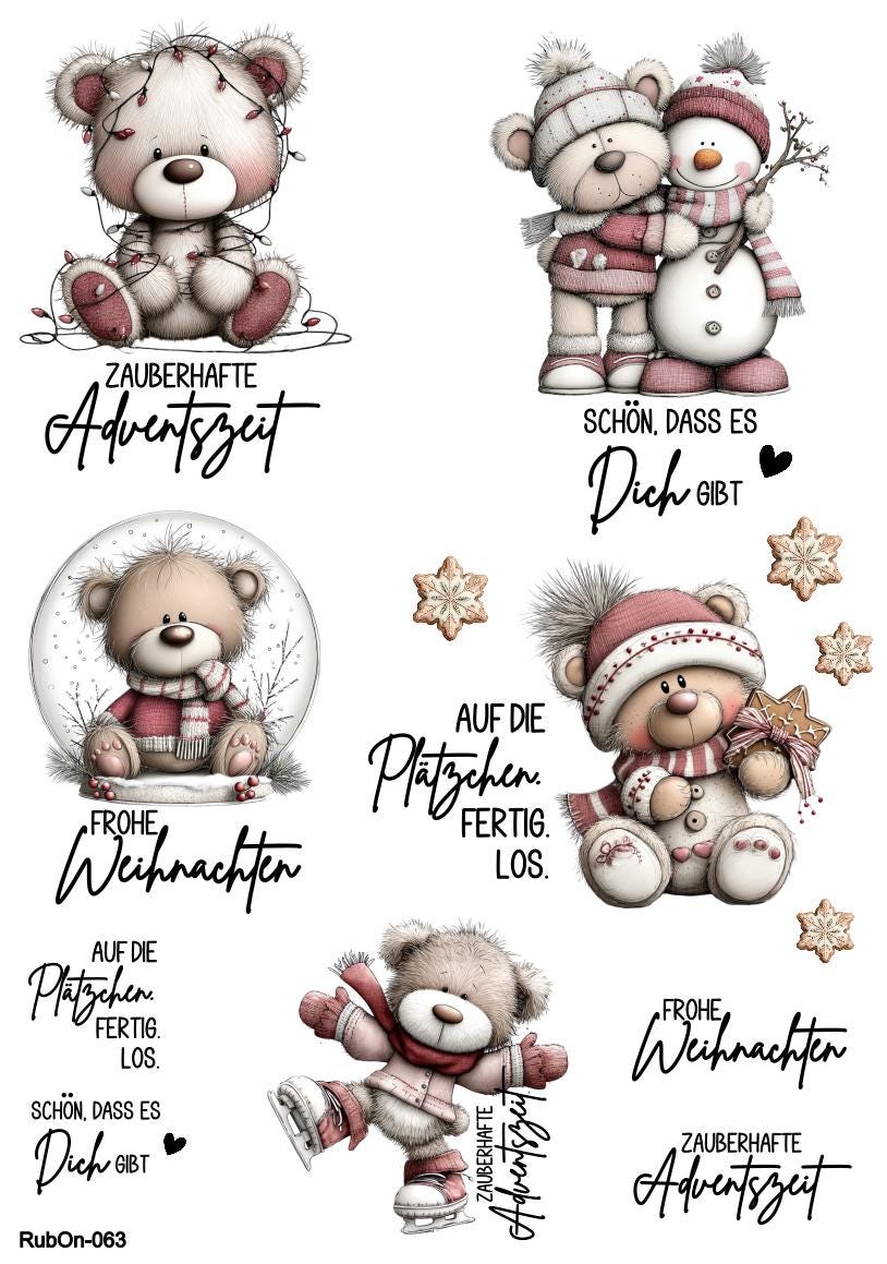 RubOn Sticker / Winterzeit / A4 Bogen / Randlos /Abreibebilder / DIY Sticker für z.B. Glas Holz