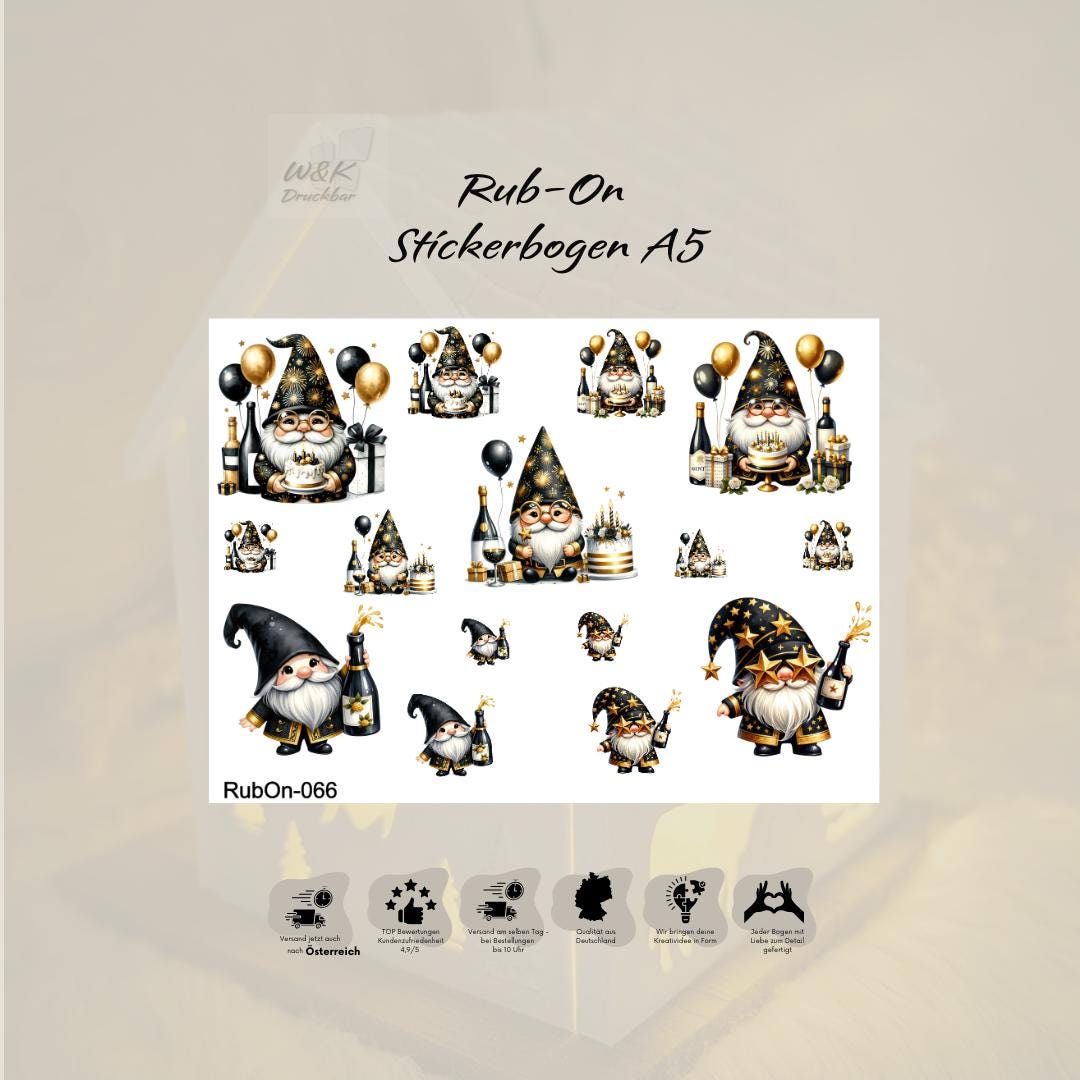 RubOn Sticker / Silvester #2 / A5 Bogen / Randlos / Abreibebilder / DIY Sticker für z.B. Glas Holz