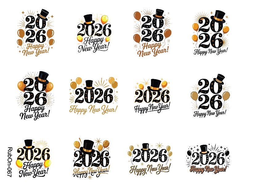 RubOn Sticker / 2026 / A5 Bogen / Randlos / Abreibebilder / DIY Sticker für z.B. Glas Holz