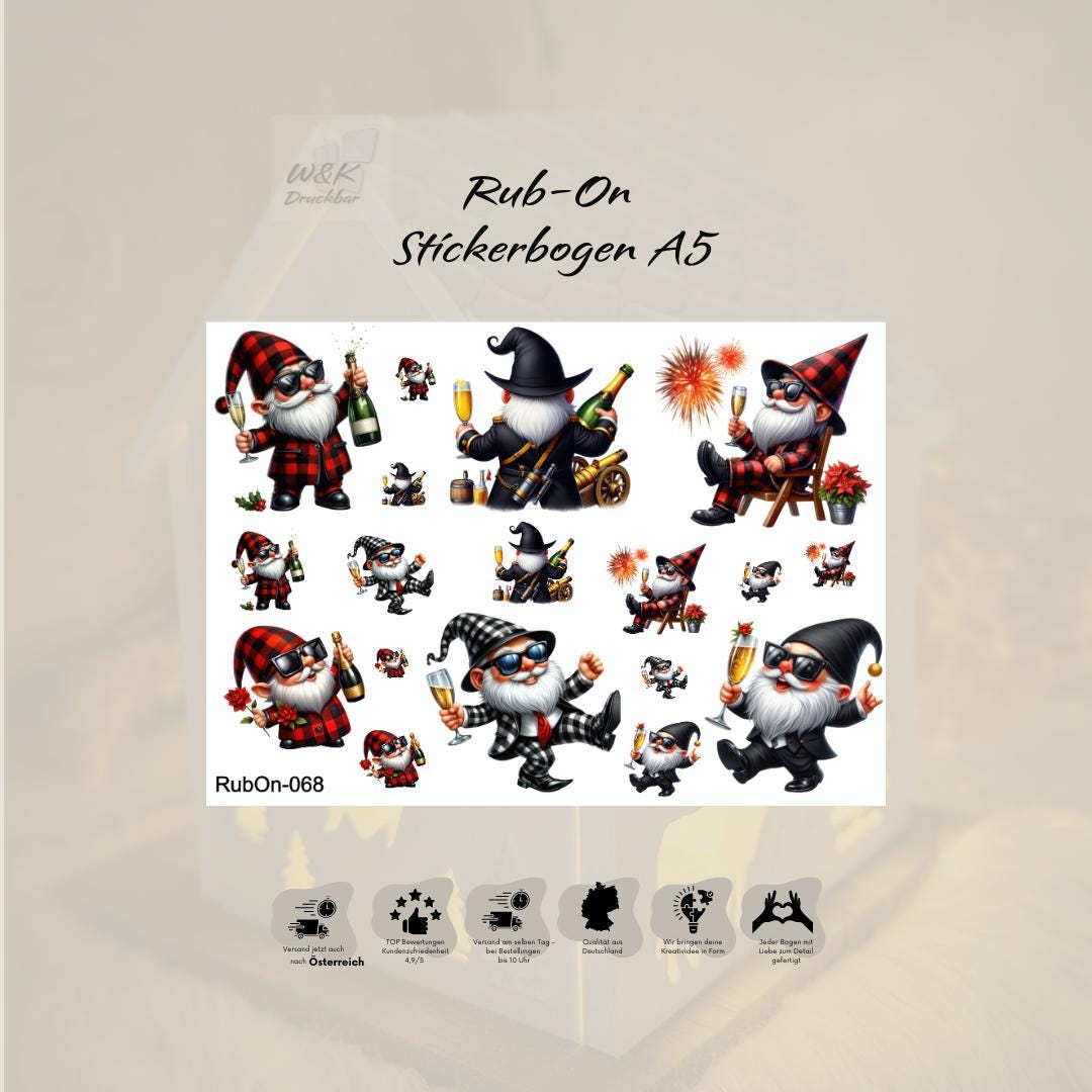 RubOn Sticker / Cooles neues Jahr / A5 Bogen / Randlos / Abreibebilder / DIY Sticker für z.B. Glas Holz