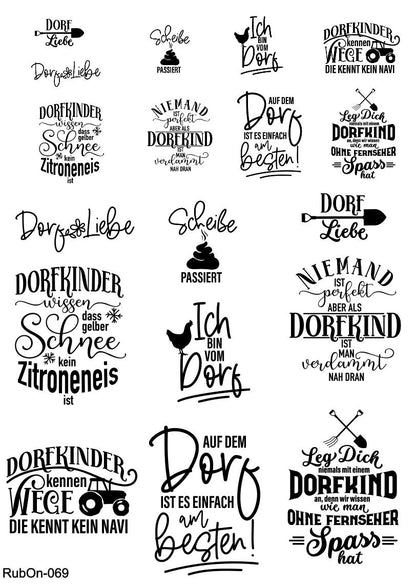 RubOn Sticker / Dorfkind / A4 Bogen / Randlos /Abreibebilder / DIY Sticker für z.B. Glas Holz
