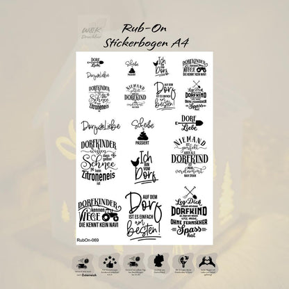 RubOn Sticker / Dorfkind / A4 Bogen / Randlos /Abreibebilder / DIY Sticker für z.B. Glas Holz