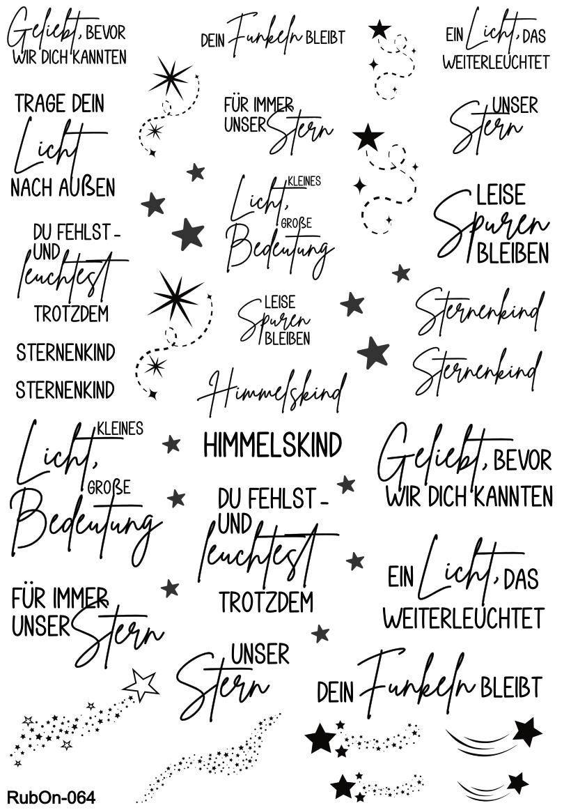 RubOn Sticker / Sternenkind / Trauer / A4 Bogen / Randlos /Abreibebilder / DIY Sticker für z.B. Glas Holz
