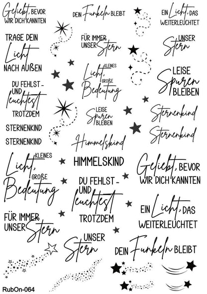 RubOn Sticker / Sternenkind / Trauer / A4 Bogen / Randlos /Abreibebilder / DIY Sticker für z.B. Glas Holz
