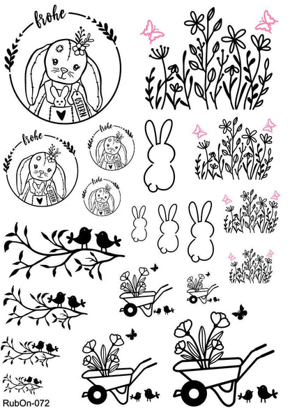 RubOn Sticker / Ostern #3 / A4 Bogen / Randlos /Abreibebilder / DIY Sticker für z.B. Glas Holz