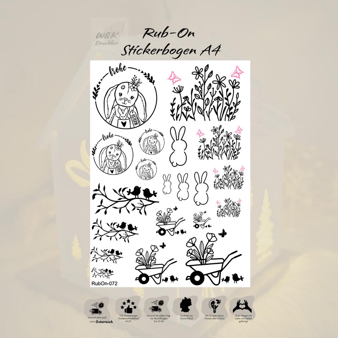 RubOn Sticker / Ostern #3 / A4 Bogen / Randlos /Abreibebilder / DIY Sticker für z.B. Glas Holz
