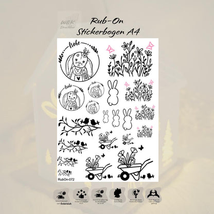 RubOn Sticker / Ostern #3 / A4 Bogen / Randlos /Abreibebilder / DIY Sticker für z.B. Glas Holz