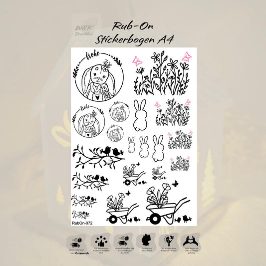 RubOn Sticker / Ostern #3 / A4 Bogen / Randlos /Abreibebilder / DIY Sticker für z.B. Glas Holz