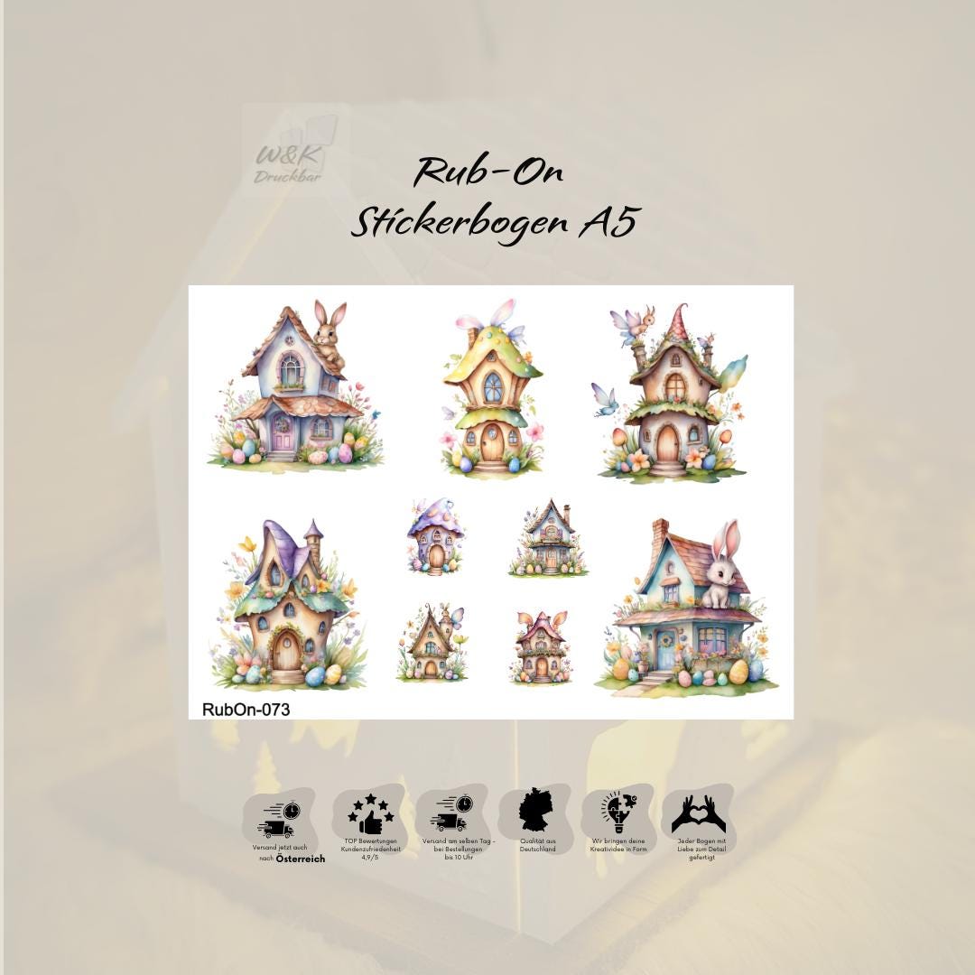 RubOn Sticker / Ostern #4 / A5 Bogen / Randlos / Abreibebilder / DIY Sticker für z.B. Glas Holz