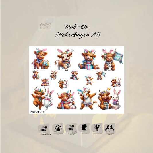 RubOn Sticker / Ostern #6 / A5 Bogen / Randlos / Abreibebilder / DIY Sticker für z.B. Glas Holz