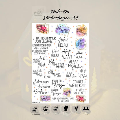 RubOn Sticker / Alaaf#2 / A4 Bogen / Randlos /Abreibebilder / DIY Sticker für z.B. Glas Holz
