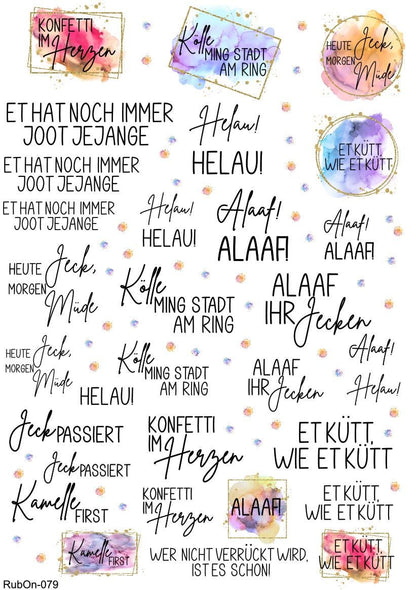RubOn Sticker / Alaaf#2 / A4 Bogen / Randlos /Abreibebilder / DIY Sticker für z.B. Glas Holz