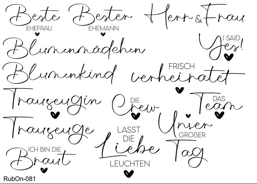 RubOn Sticker / Hochzeit / A5 Bogen / Randlos / Abreibebilder / DIY Sticker für z.B. Glas Holz