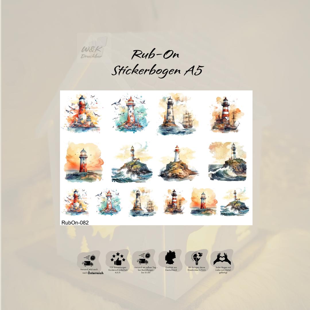 RubOn Sticker / Leuchttürme / A5 Bogen / Randlos / Abreibebilder / DIY Sticker für z.B. Glas Holz