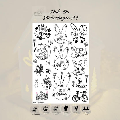 RubOn Sticker / Ostern #7 / A4 Bogen / Randlos /Abreibebilder / DIY Sticker für z.B. Glas Holz