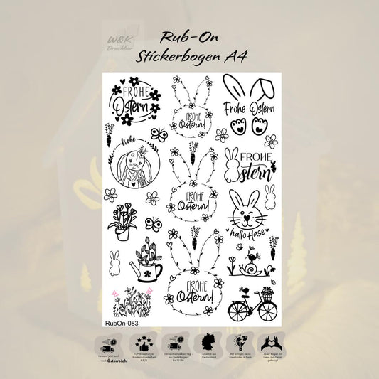 RubOn Sticker / Ostern #7 / A4 Bogen / Randlos /Abreibebilder / DIY Sticker für z.B. Glas Holz