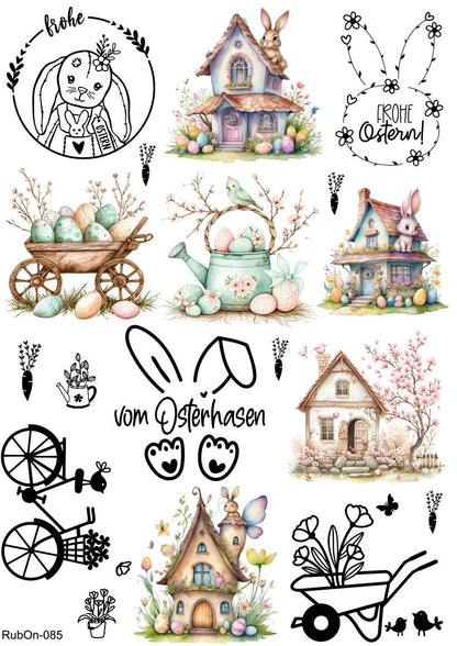 RubOn Sticker / Ostern #8 / A4 Bogen / Randlos /Abreibebilder / DIY Sticker für z.B. Glas Holz