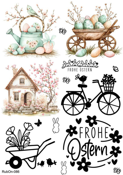 RubOn Sticker / Ostern #9 / A4 Bogen / Randlos /Abreibebilder / DIY Sticker für z.B. Glas Holz