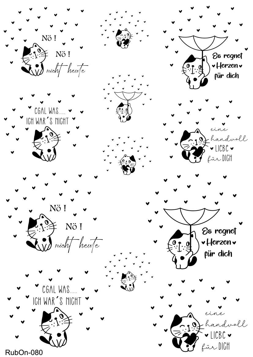 RubOn Sticker / Katze mit Herz / A4 Bogen / Randlos /Abreibebilder / DIY Sticker für z.B. Glas Holz