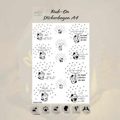 RubOn Sticker / Katze mit Herz / A4 Bogen / Randlos /Abreibebilder / DIY Sticker für z.B. Glas Holz