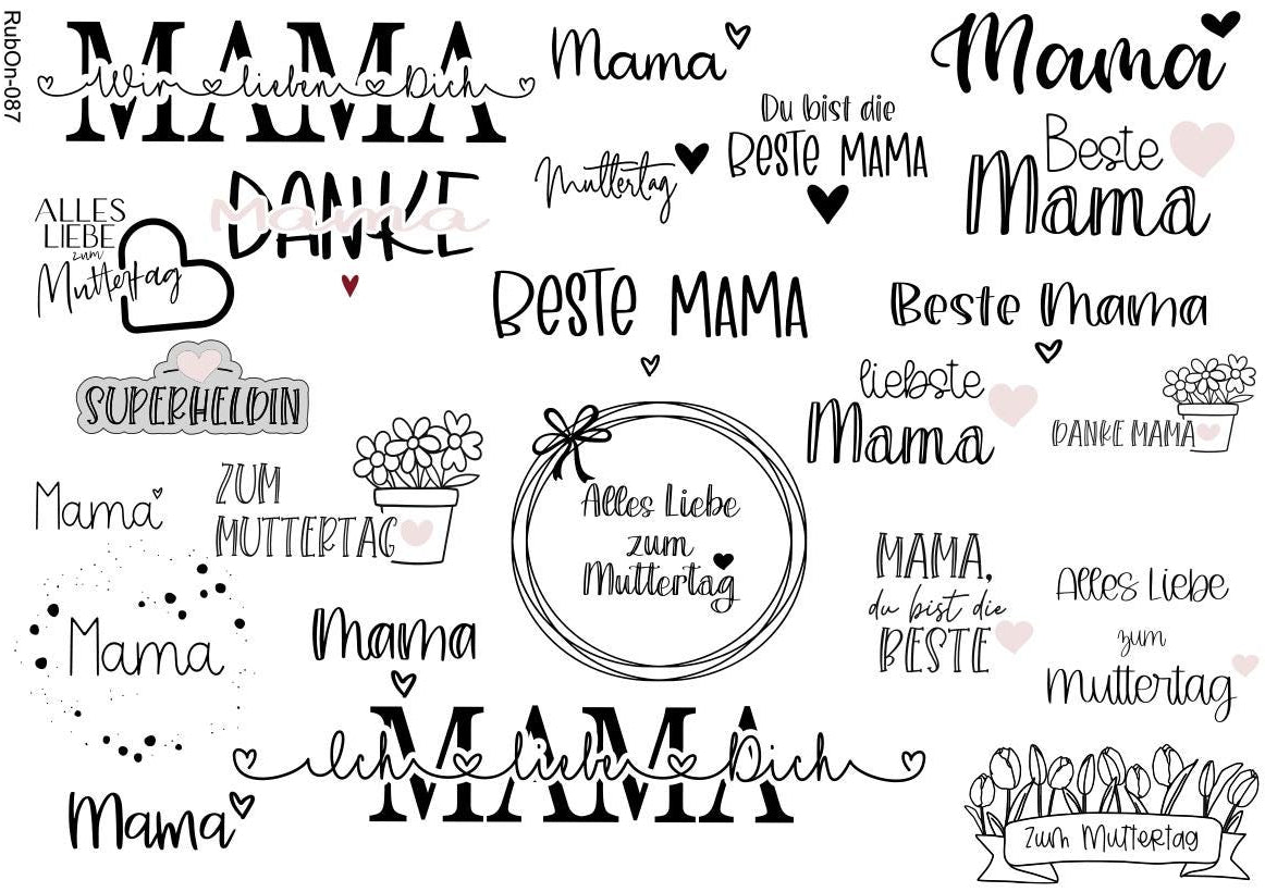 RubOn Sticker / Mama / Beste Mama / A4 Bogen / Randlos /Abreibebilder / DIY Sticker für z.B. Glas Holz