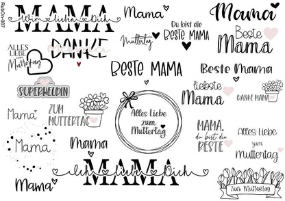 RubOn Sticker / Mama / Beste Mama / A4 Bogen / Randlos /Abreibebilder / DIY Sticker für z.B. Glas Holz