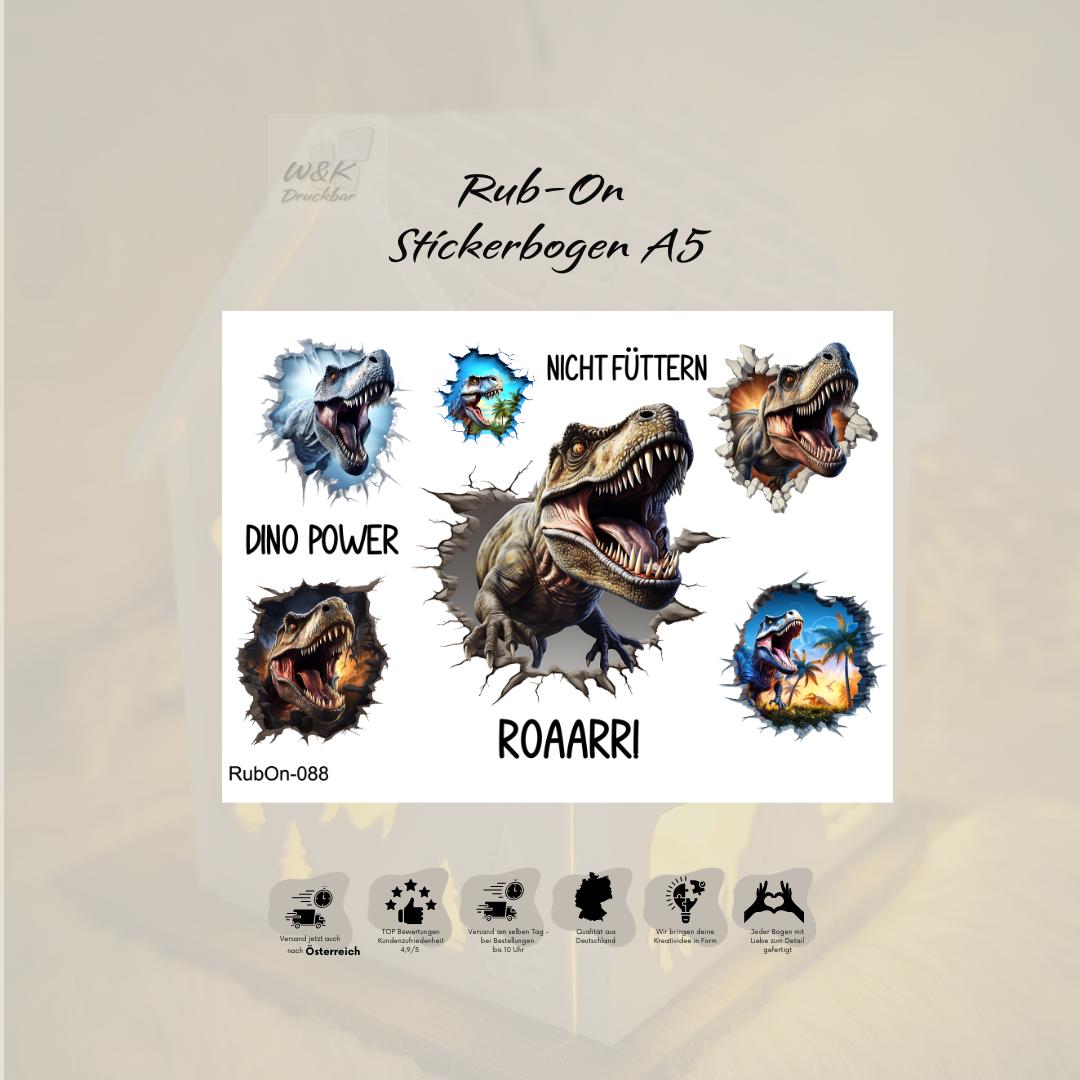 RubOn Sticker / Dinos / A5 Bogen / Randlos /Abreibebilder / DIY Sticker für z.B. Glas Holz