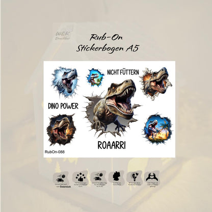 RubOn Sticker / Dinos / A5 Bogen / Randlos /Abreibebilder / DIY Sticker für z.B. Glas Holz