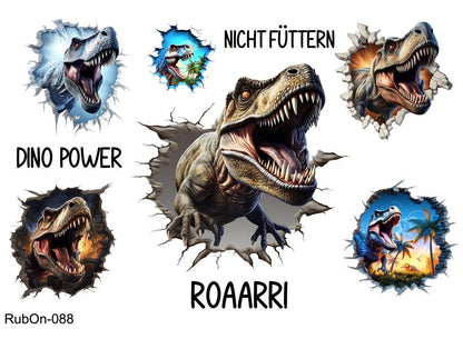RubOn Sticker / Dinos / A5 Bogen / Randlos /Abreibebilder / DIY Sticker für z.B. Glas Holz